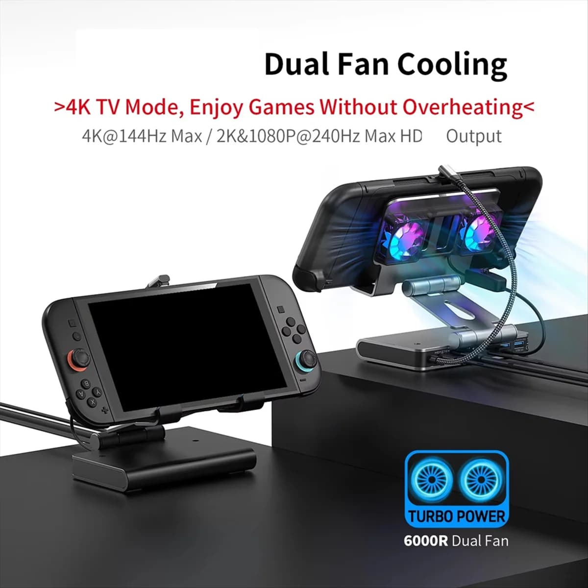 Docking station Y34A per Switch 2, doppia ventola di raffreddamento, 4K a 60 Hz, Ethernet 1000 Mbps, docking a ricarica rapida da 100 W per Switch 2