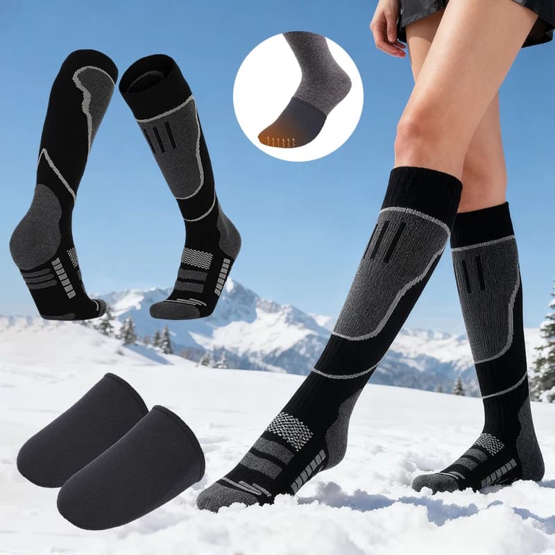 2Pair Thermal Ski Socks and Neoprene Foot Cover Men Women Winter Long Warm for Ski Hiking Snowboarding Climbing Sport Accessory