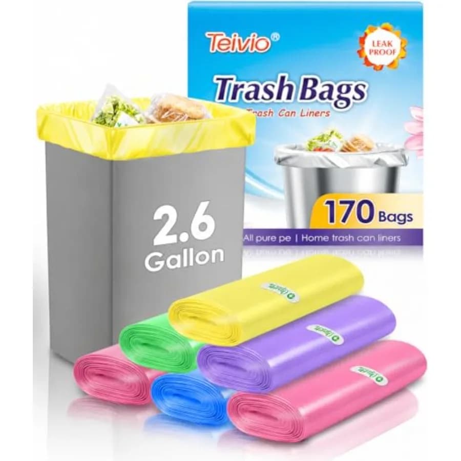 Small Trash Bags 2.6 Gallon 170 Count Strong Trash Bags Colorful Small Garbage Bags, Trash Can Liners for Bathroom Home Office