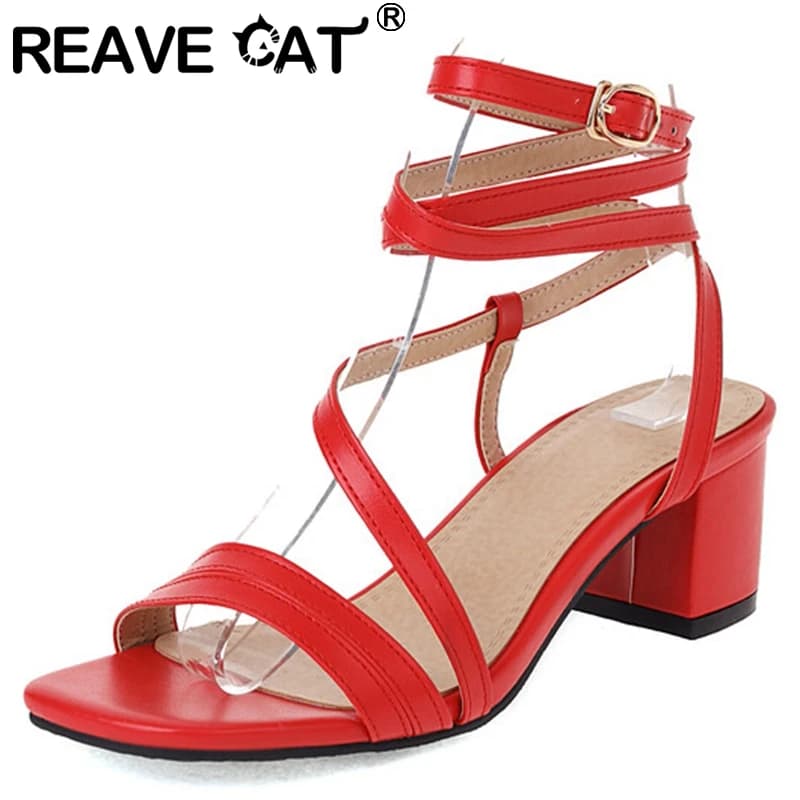 REAVE CAT 2022 scarpe da donna sandali Peep Toe cinturino alla caviglia tacchi a spillo moda Big Size 30-52 nero bianco estate quotidiana S3533