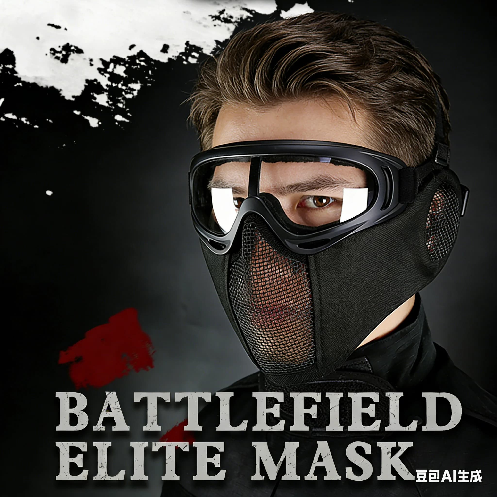 Maschera Airsoft Mezza Faccia con Occhiali Protettivi, Protezione Orecchie in Rete d'Acciaio a Basso Tenore di Carbonio, Set Maschera Tattica per Tiro, Accessori per Caccia