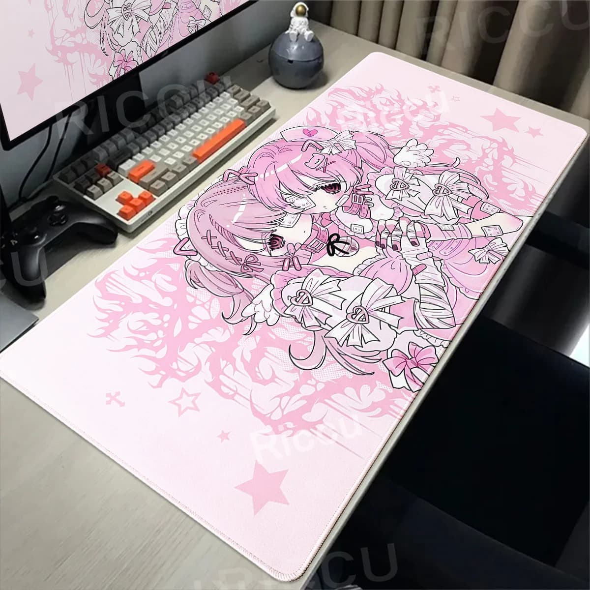 Anime Kawaii Girls PC Gaming Mouse Pad Rosa PC Accessori da scrivania da ufficio Grande giocatore Tastiera antiscivolo Tappetini estesi Tappetino E-Sports