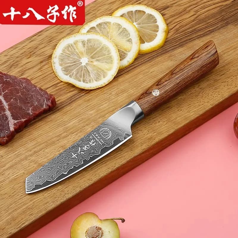 Shibazi Damascus 9Cr15MoV steel hand-made 4 inch peeling knife Lama Manico in legno Mannaia per slice BBQ Peeling Kitchen sharp knife