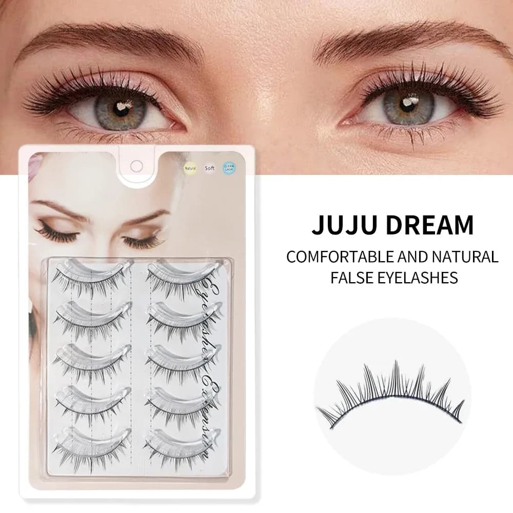 10 pairs of long fake eyelashes, 5 rows, natural effect, thin striped eyelashes for eye makeup
