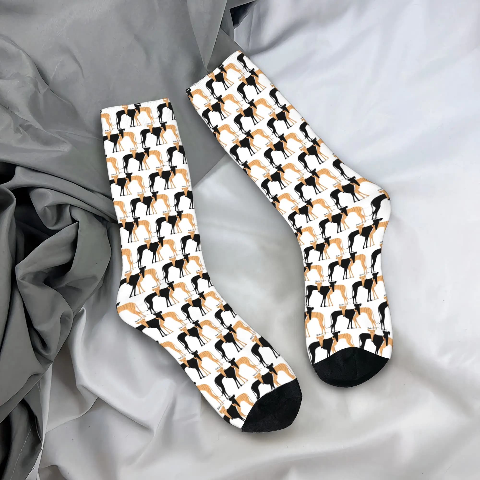 Calzini personalizzati con stampa 3D di testa di levriero grigio, caldi e traspiranti, unisex, per uomo, con motivo a strisce