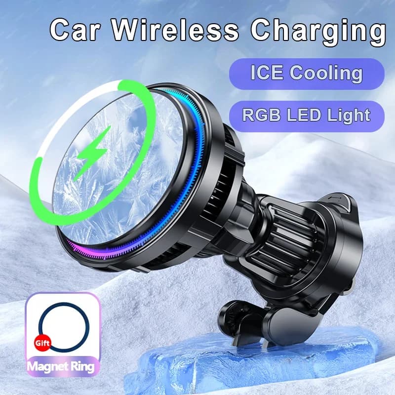 Support for Magnetic Wireless Car Charger with Ice Cooling for iPhone 16 15 14 13 12 Pro Max Car Phone Support MacSafe Fast charging station