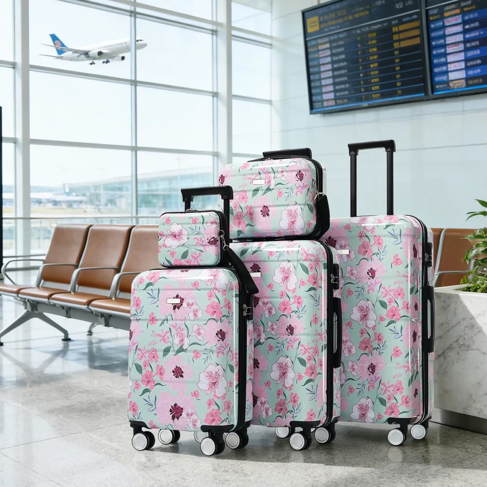 Nuovo Set di Valigie in Policarbonato a 5 Pezzi, Trolley Rigido Durevole con Ruote Girevoli e Serratura, Misure 20 24 28 8 14 Pollici