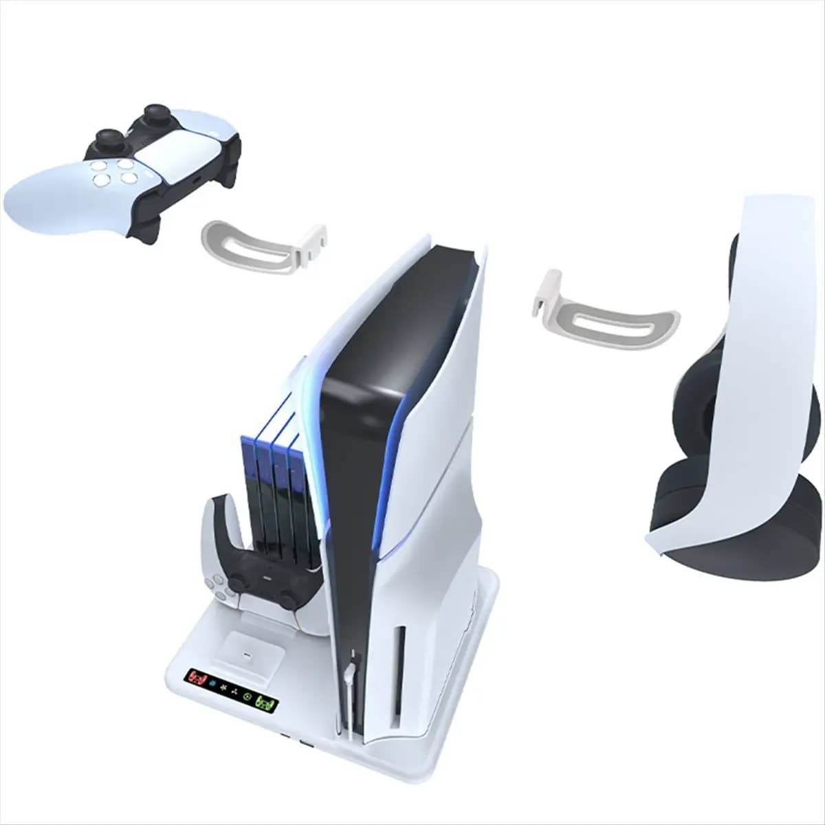 Base di supporto A32M per PS5 Slim con ventola di raffreddamento e stazione di ricarica per controller, accessori per PS5 Slim.