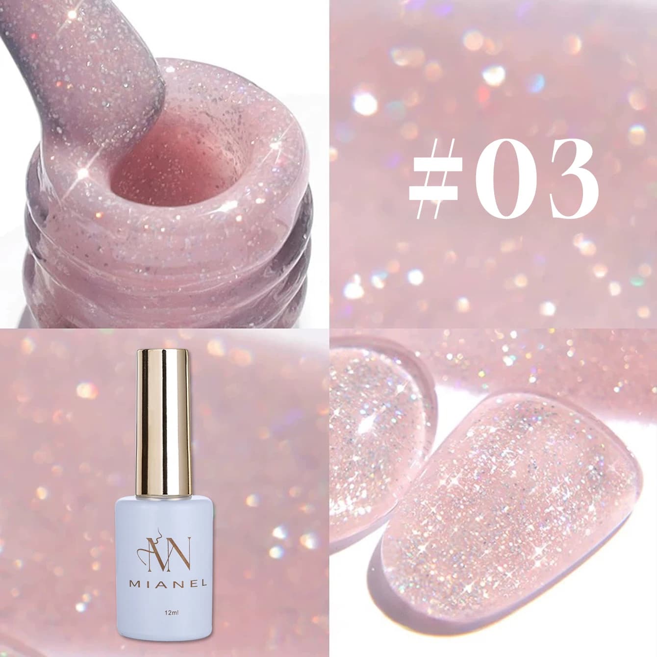 MIANEL 12ML Smalto Gel per Unghie Serie Natale Rosa Blu con Glitter Esplosivo, Gel Polish Diamantato Effetto Broccato, Unghie Rosa 1-4 pz