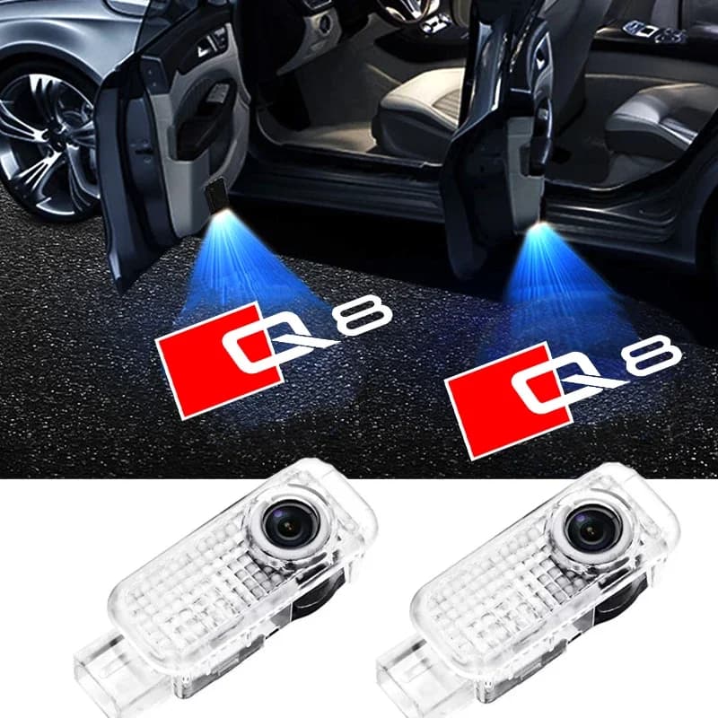 2pcs LED Car Door Laser Projector Lamp Accessories for Audi Q8 2019 Logo Auto Welcome Courtesy Ghost Shadow Light Decoration