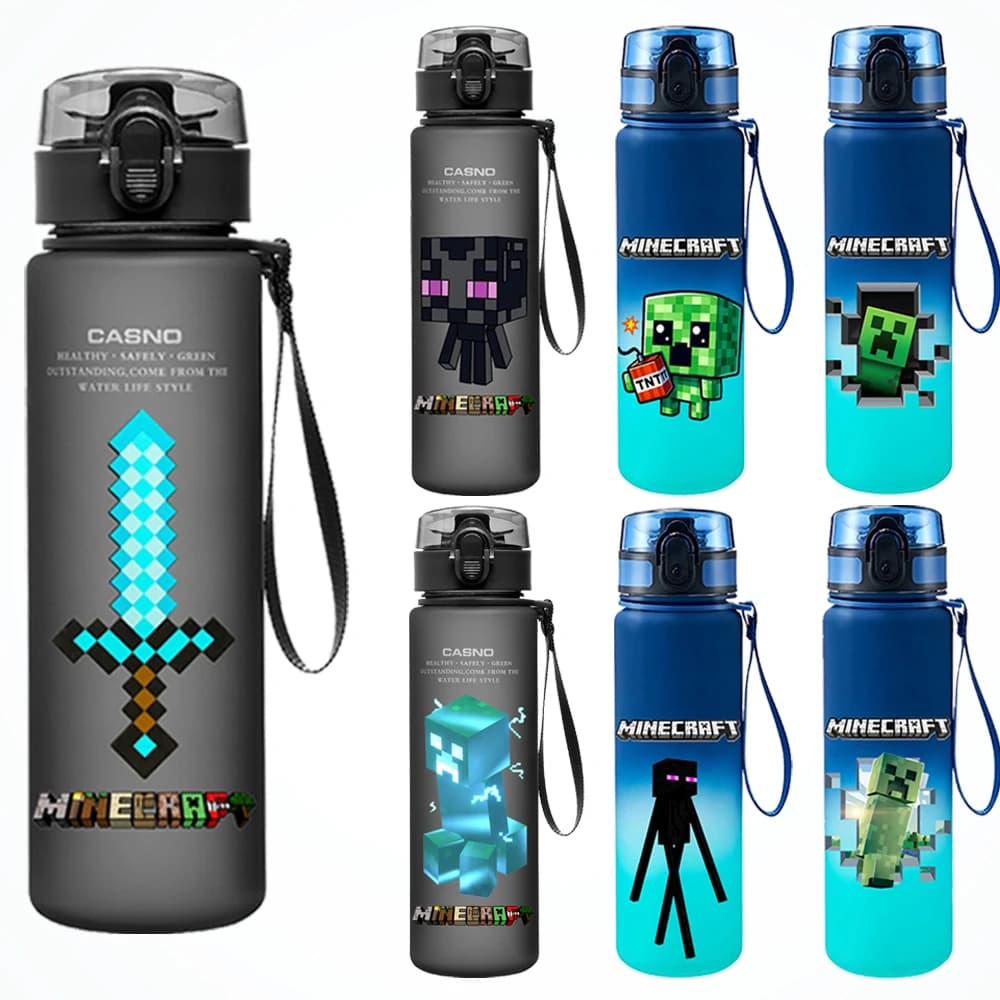 Borraccia in Plastica Nera Lucida Stile Pixel Blu, Portatile, Grande Capacità, per Ufficio, Feste, Attività all'Aperto, Regalo, Vendita all'Ingrosso