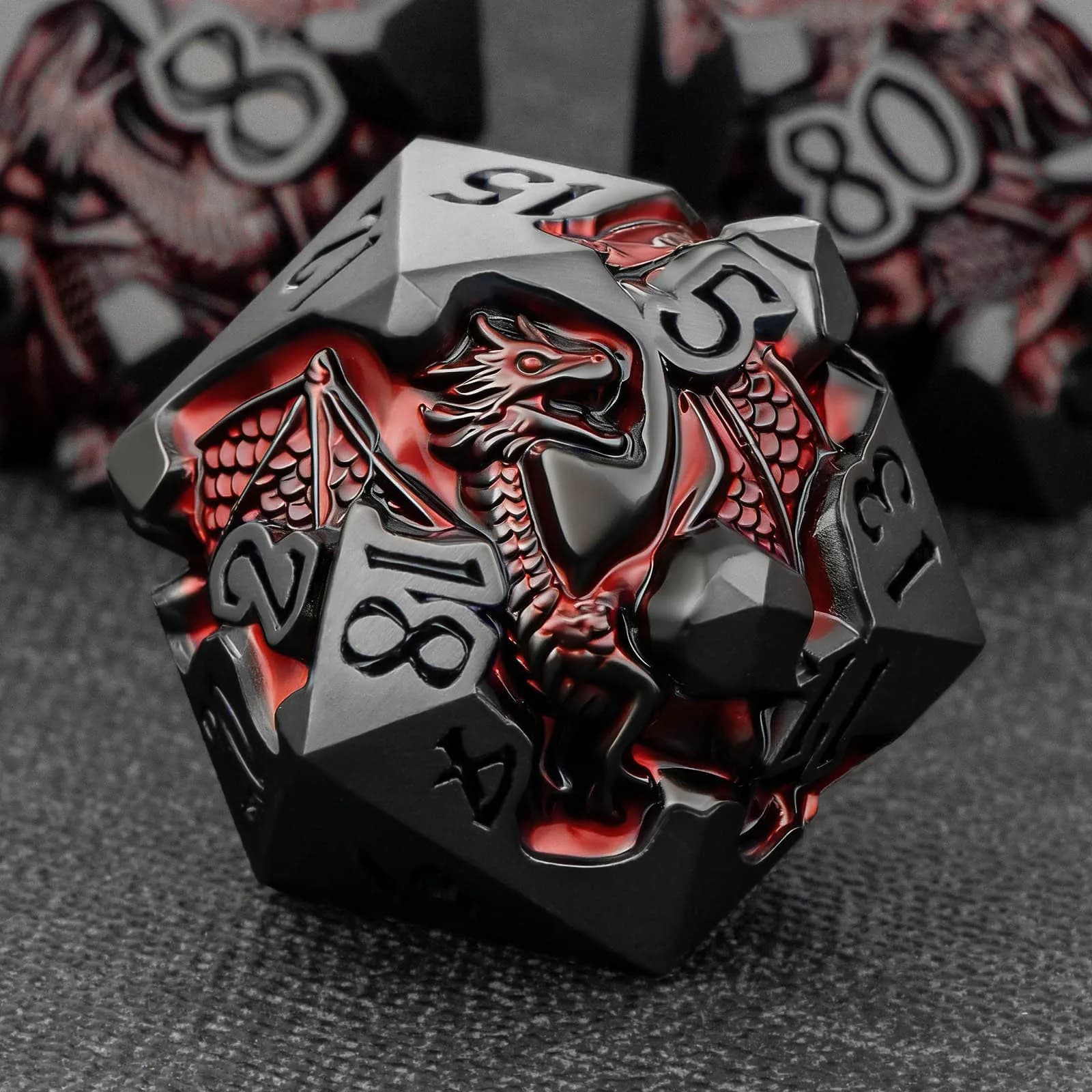 DND Dragon Dice Set for Role Playing Game, Red Metal D&D Dice Set Dungeons and Dragons, Polyhedral Dice D20 D12 D10 D8 D6 D4