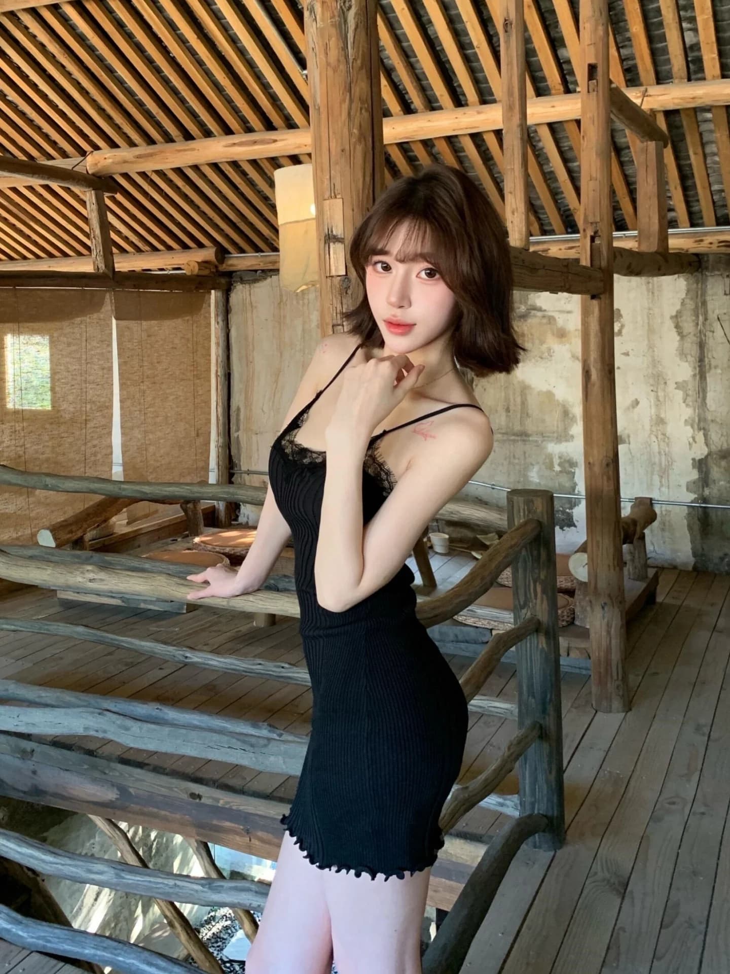 Black Lace Splice Knitted Strap Dress Women Summer Sexy City Commute Date Casual A-Line Skirt Style Soft Breathable Material