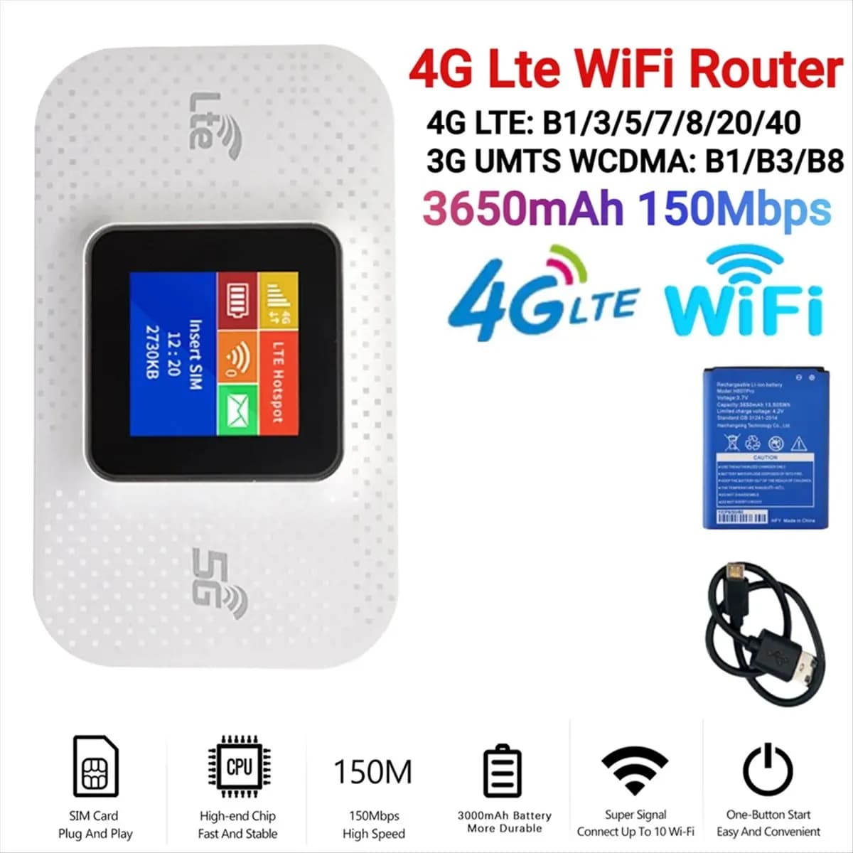 【50% OFF】H807Pro 4G Lte WiFi Router with Sim Card Slot 150Mbps Wireless Router Repeater 3650MAh Mobile Router Outdoor Hotspot