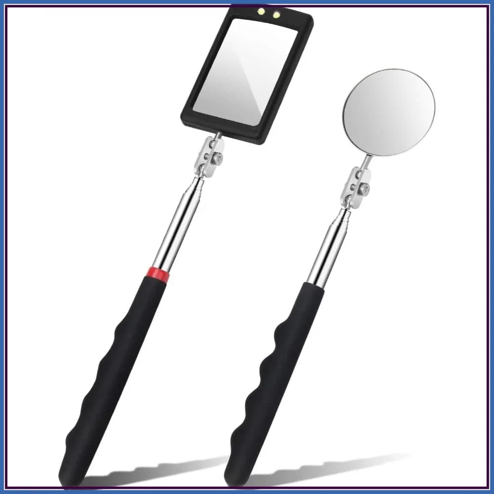 Set di 2 Specchi d'Ispezione Telescopici LED, Strumento Flessibile Rotondo e Quadrato per Manutenzione Veicoli