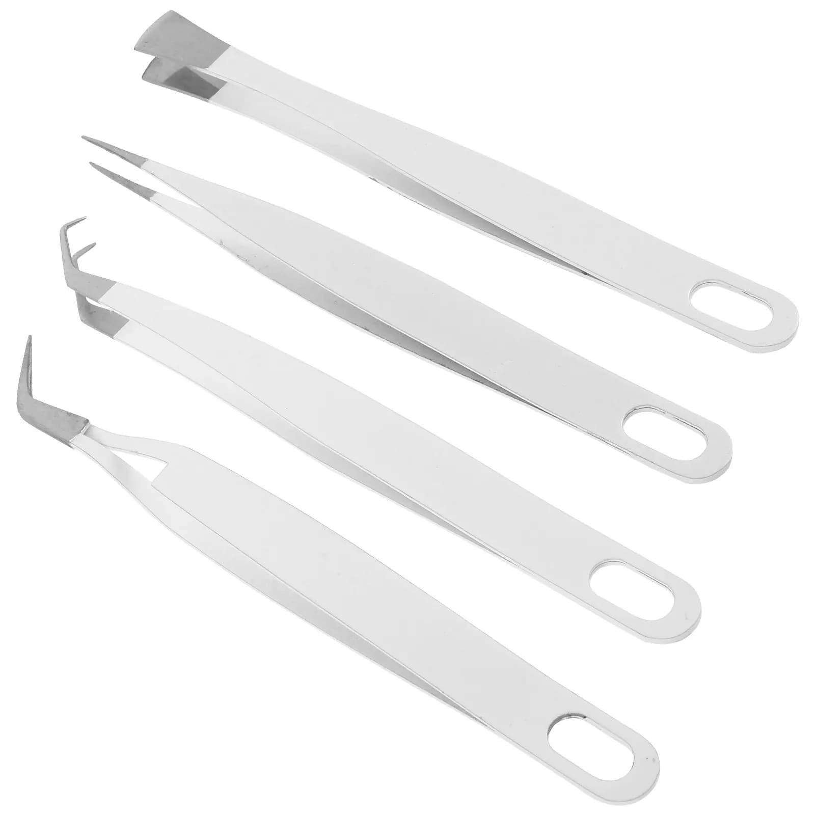 Set of 4 Stainless Steel Precision Grips for Application Stickers, Hobbies, Craftsmanship and Fake Eyelashes