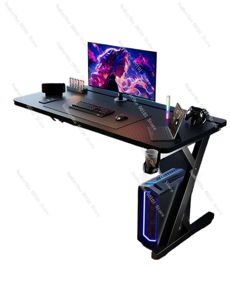 Scrivania da gioco in fibra di carbonio in legno massello, tavolo per computer da studio per camera da letto domestica, desktop diviso a due sezioni, monitor meccanico regolabile