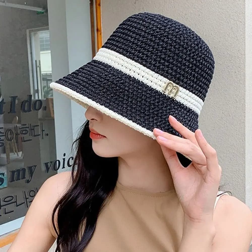 Fashion Knitted Bucket Hat Hollow Breathable Beach Cap Foldable Bucket Hats Women Girls