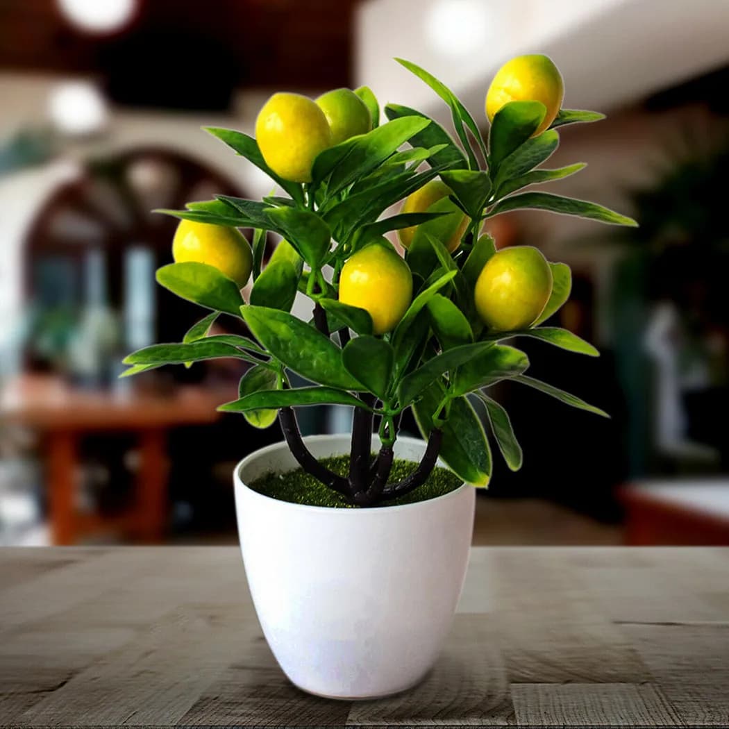 Albero di Limone Artificiale 18cm*24cm in Vaso, Fiori Finti in Plastica, Pianta per Esterni, Giardino, Balcone, Decorazione Floreale per Casa