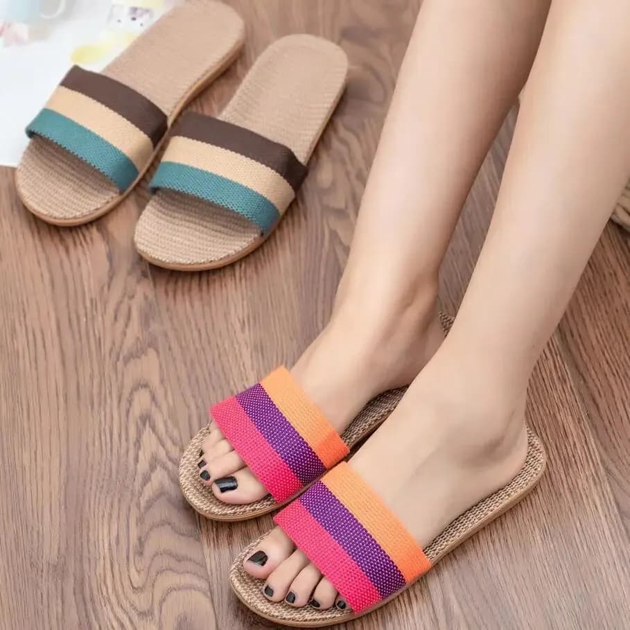 Pantofole da donna in lino estivo Sandali piatti Home Color EVA Scarpe leggere per pantofole casual da donna Spedizione gratuita