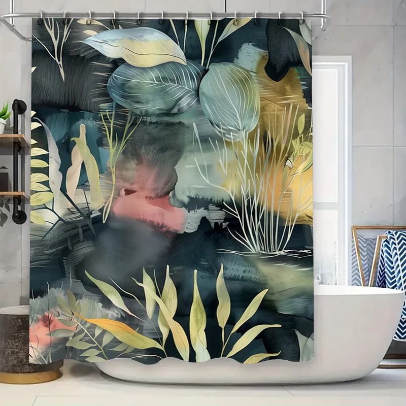 Set di tende da doccia floreali ad acquerello vibrante per l'arredamento del bagno Nero Verde Oro Rosa Bianco Design moderno astratto Decorazioni per la casa