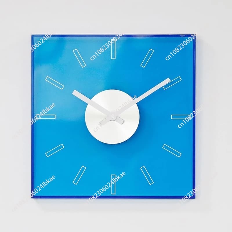 Orologio da parete decorativo quadrato in acrilico: orologio da appendere moderno blu Klein trasparente per decorazioni per la casa, decorazioni per il soggiorno, Relojes