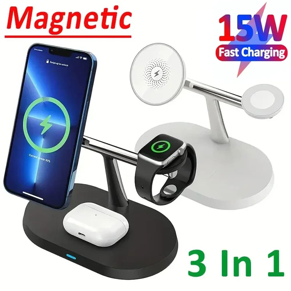 Magnetic Support for Wireless Charger for iPhone 15 14 13 12 Pro Max Apple Watch 9 8 7 Airpods Pro 3 in 1 Sation Phone Fast Charging