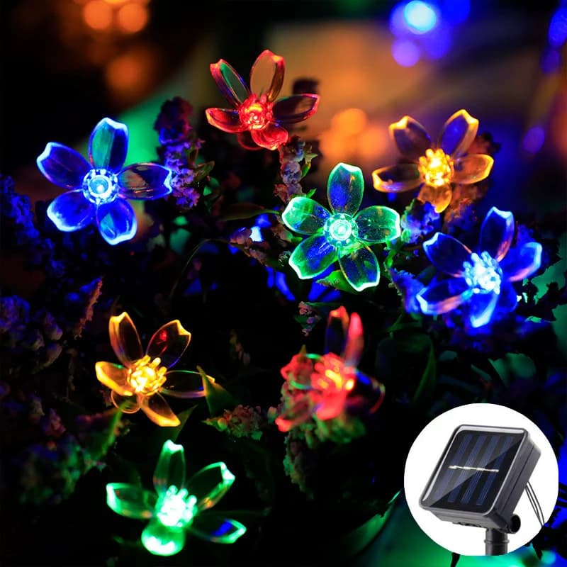 Luci Solari a Forma di Ciliegio, Ghirlanda LED per Matrimoni, Lampada Solare a Festone per Patio, Giardino, Decorazioni Esterne per le Feste