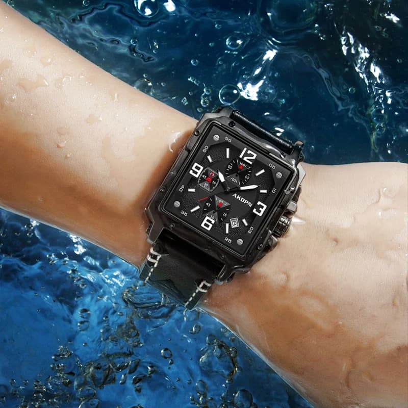 Man Watch Original Design Watch Quartz Watches Chronograph Leather Watch Date Waterproof Luminous Square Wrist Watches Male
