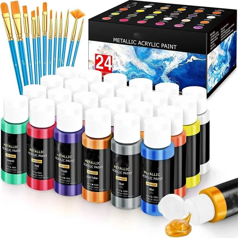 Metal Acrylic Pigment Set 24 Colors 60ml Hand Drawn Graffiti Beginner DIY Ceramic Craft Acrylic Paints Art Supplies