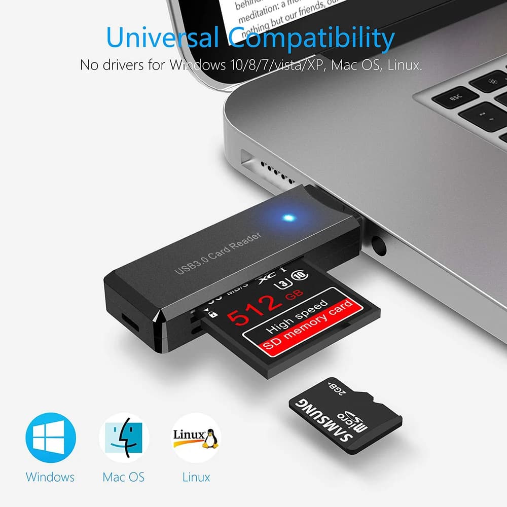 Lettore di Schede USB 3.0 per Micro SD HC XC TF MIMC RSMMC, Adattatore con Luce LED per Espansione Memoria Computer e Laptop