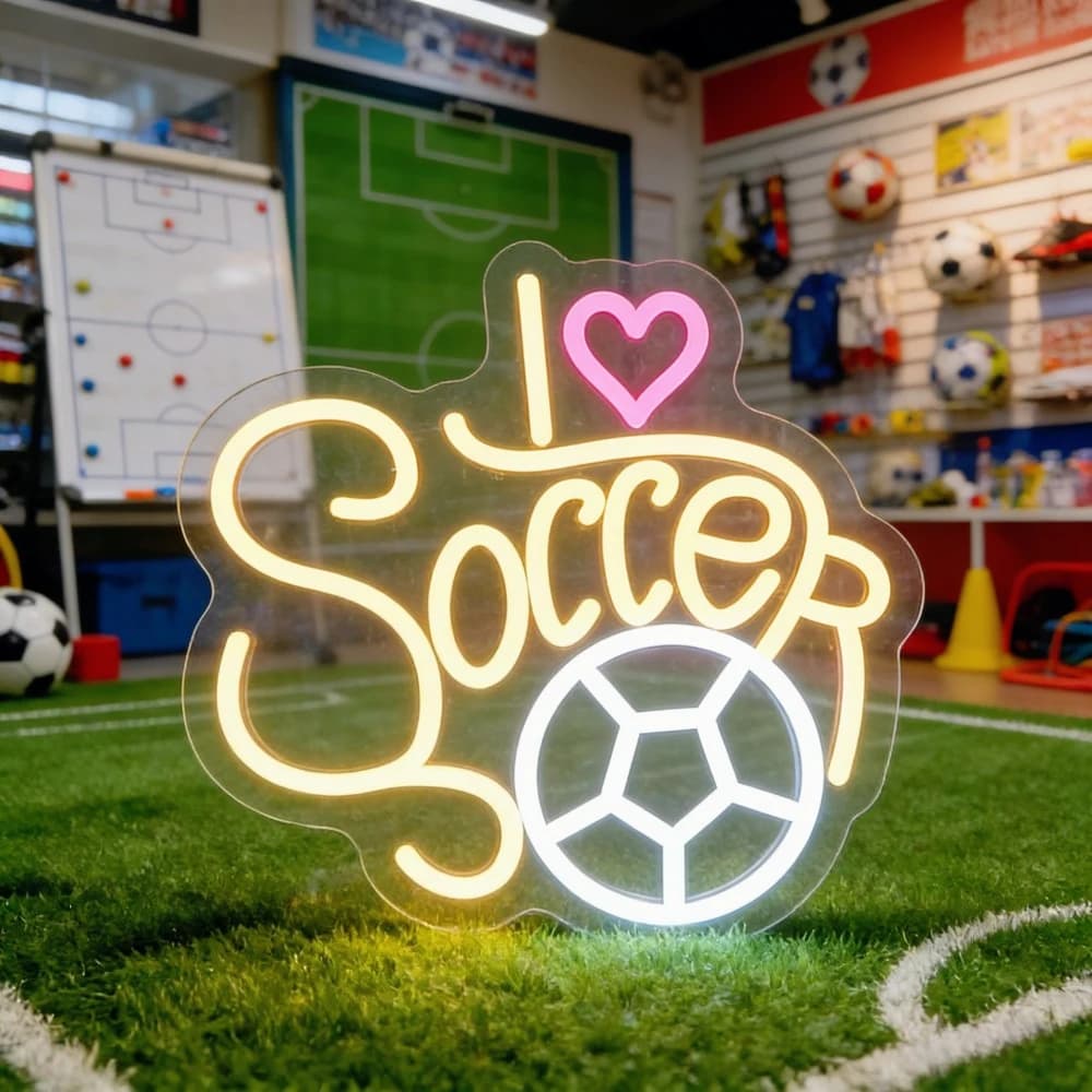 Teaches Luminous to the Neon 'I Love Soccer' USB Dimmable, Wall Decoration for Football Theme Bar, Football Theme parties, Gifts