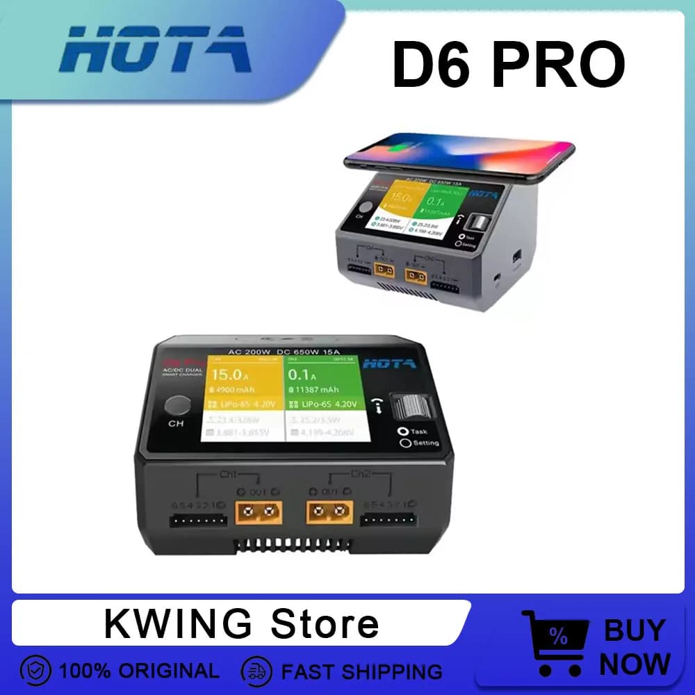 HOTA D6 Pro EU/US AC 200W DC 650W 15A 2X325W 2X15 Caricabatteria intelligente Scaricatore Caricatore Lipo per pezzi di ricambio drone Rc
