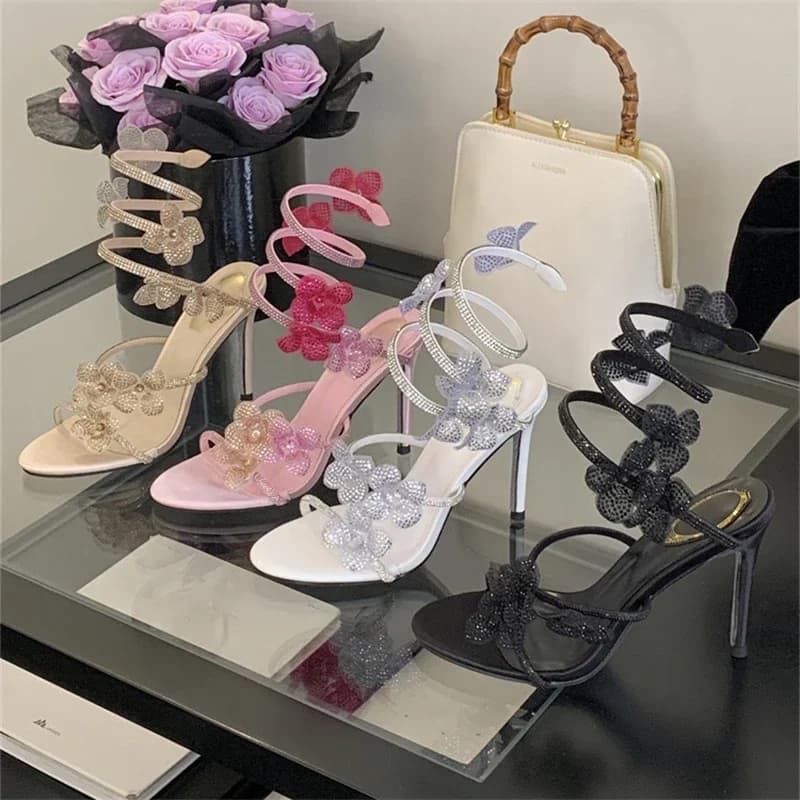 Aneikeh 2026 Women's Summer Sandals with Open Toe and Caviglia Strap, Urban Style with Crystals, Sottile and High Heel