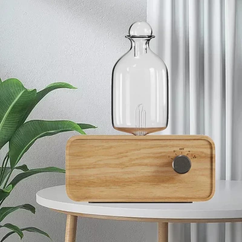 Diffusore di Aromi Professionale in Legno e Vetro, Nebulizzatore di Oli Essenziali, Macchina per Profumazione Senza Acqua con Batteria da 2600mAh