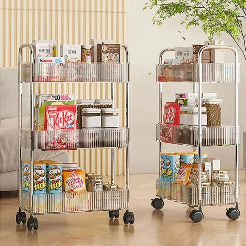 Mobile Shelf with Wheel Multi-Layers Storage Rack Home Trolley for Snacks Cosmetic Sundries Organizer 2/3/4 Tiers Rolling Cart