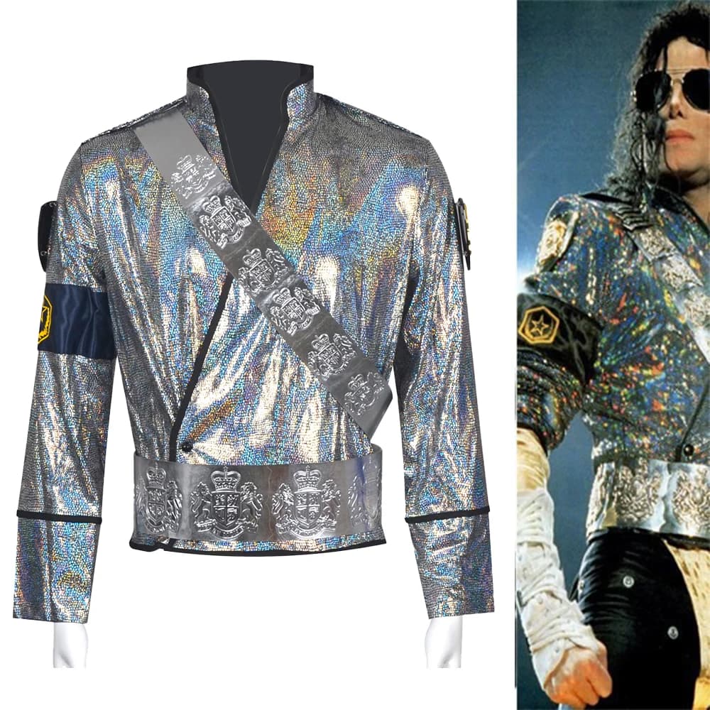 New Model Michael Jackson BAD Bucharest Tour Cosplay Full Set Handmade Laser Jacket Belt Rare Stage Outfit For Impersonator