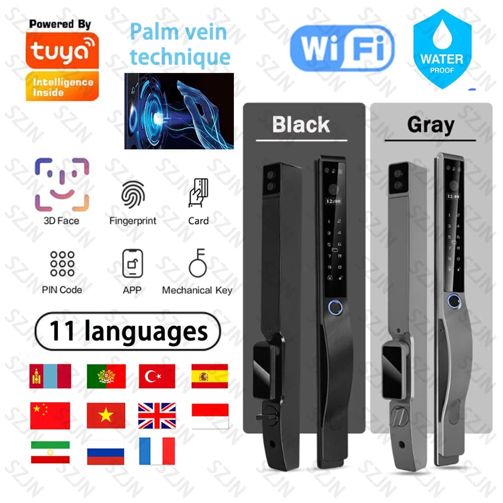 SZJN 3D Riconoscimento facciale Tuya Wifi Elettronico digitale Ponte rotto Blocco in alluminio Waterpoof Impronte digitali Password Scheda Chiave di sblocco