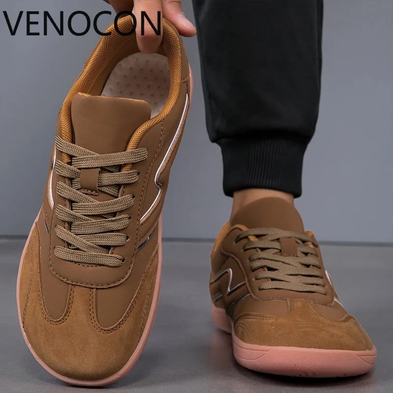 VENOCON Men's Wide Ball Extra Light Toe Box Nose Feet Minimalist Barefoot Leather Shoes Sneakers Footwear For Men Woman