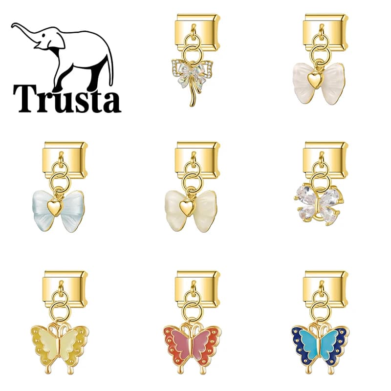 Trusta 2025 New Butterfly Italian Link Bracciale da 9 mm in acciaio inossidabile per le donne Commercio all'ingrosso di gioielli fai da te N473