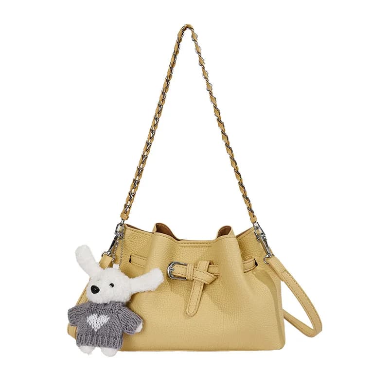 New Litchi Pattern Handbag Fashionable All-match Chain Shoulder Bag Crossbody Bucket Bag