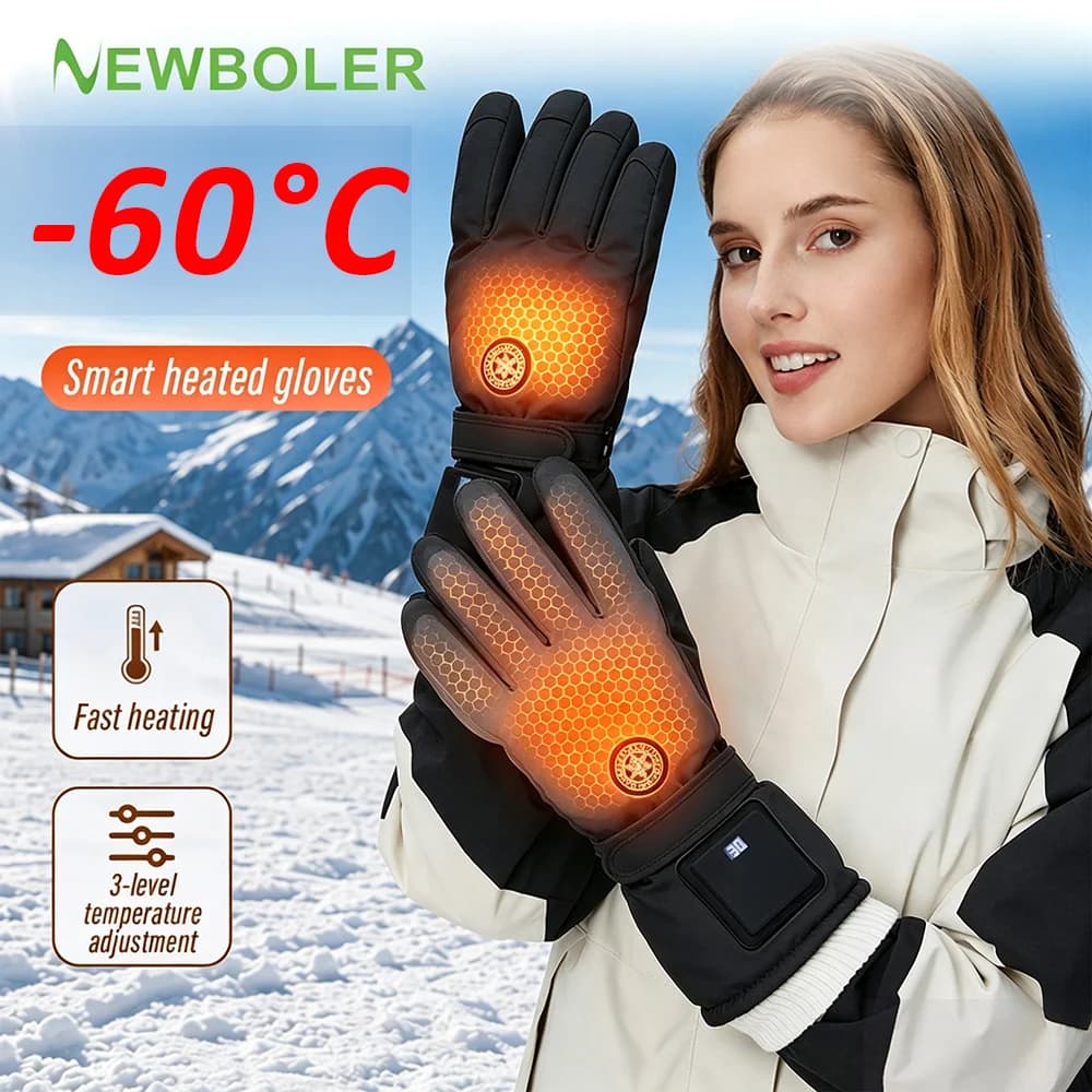 NEWBOLER Electric Heated Gloves Winter Skiing Gloves Touch Screen Motorcycle Gloves Waterproof Rechargeable Heating Thermal