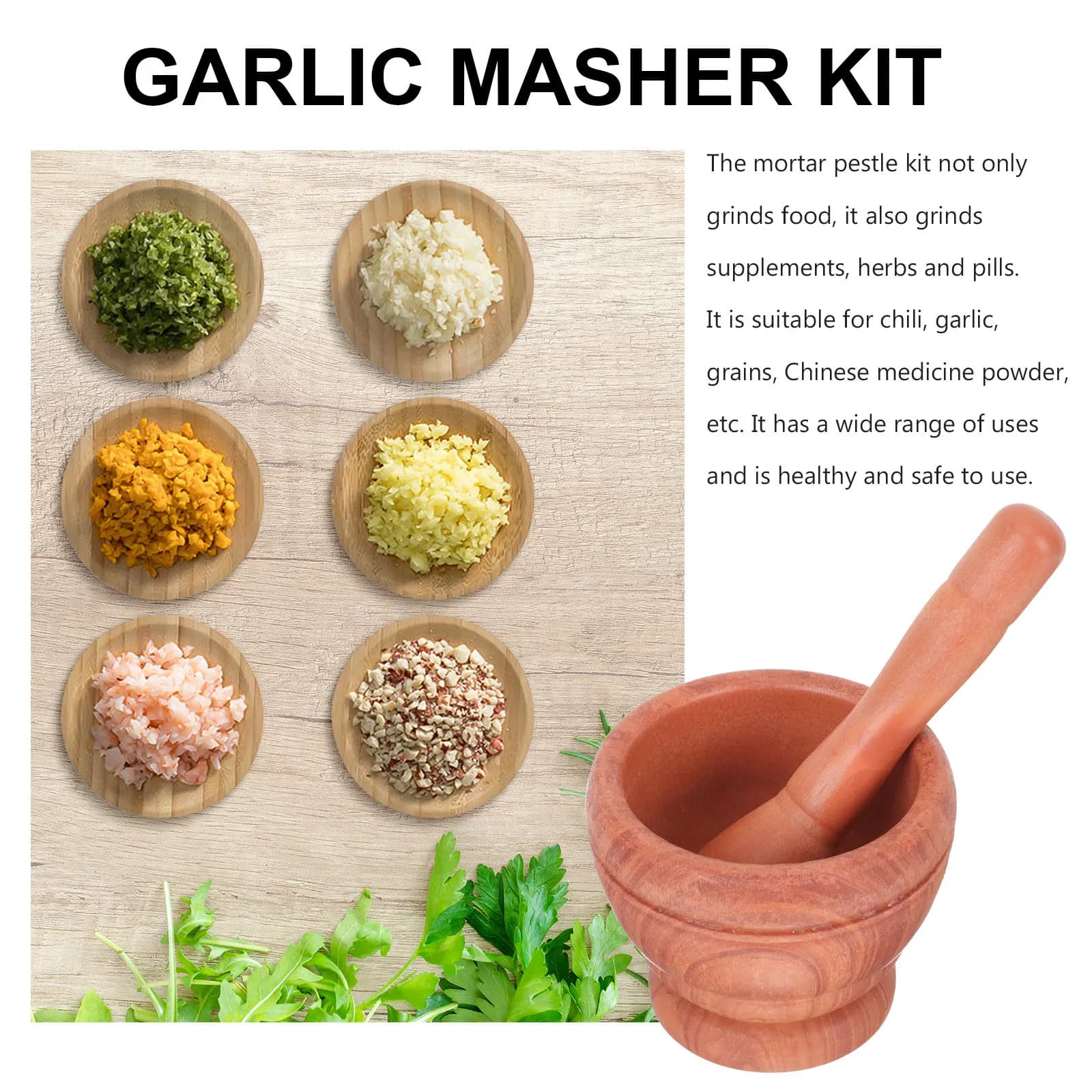 Garlic Masher Mortar and Pestle Set 2 Pack Plastic Grinder for Chili Spices Grains Herbs and Kitchen Use