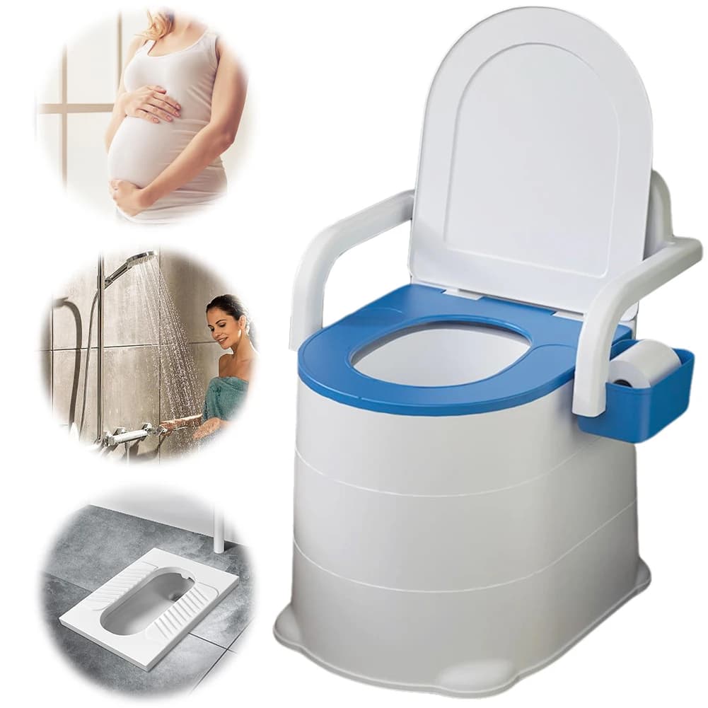 Bedside Commode Portable Squat Toilet Non Slip Bedside Toilet Odor Sealed Portable Commode Toilet with Armrest for Bedroom