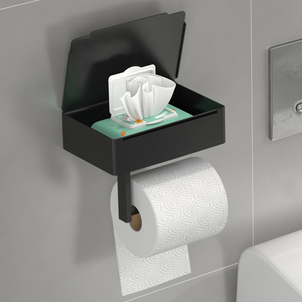 2 In 1 Home Adhesive Toilet Paper Holder Box with Shelf and Storage Box Wall Mount Toilet Paper Roll Box