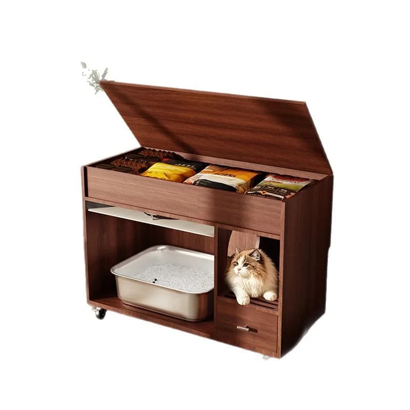 Solid Wood Modern Simple Enclosed Cat Litter Cabinet Carrier Odor-Sealed Sand-Containment Design Storage Shelf Pet Furniture