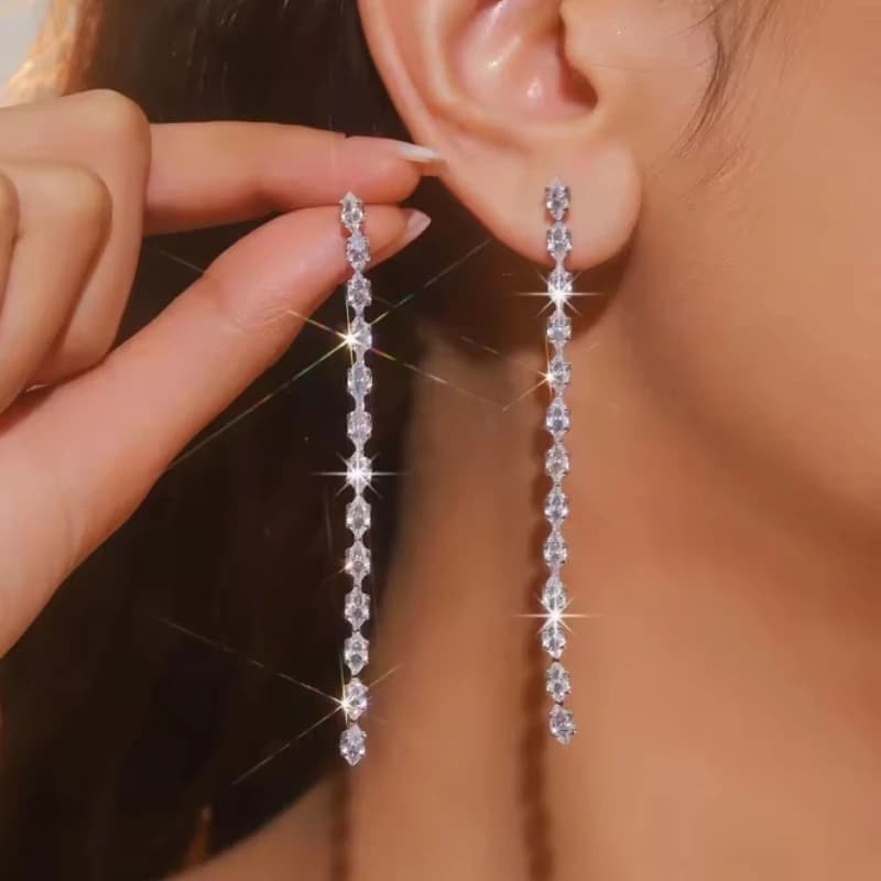Ladies' Minimalist Geometric Inlaid Zircon Earrings, Gold and Silver Color Tassel Accessories, Wedding Banquet Jewelry Gifts