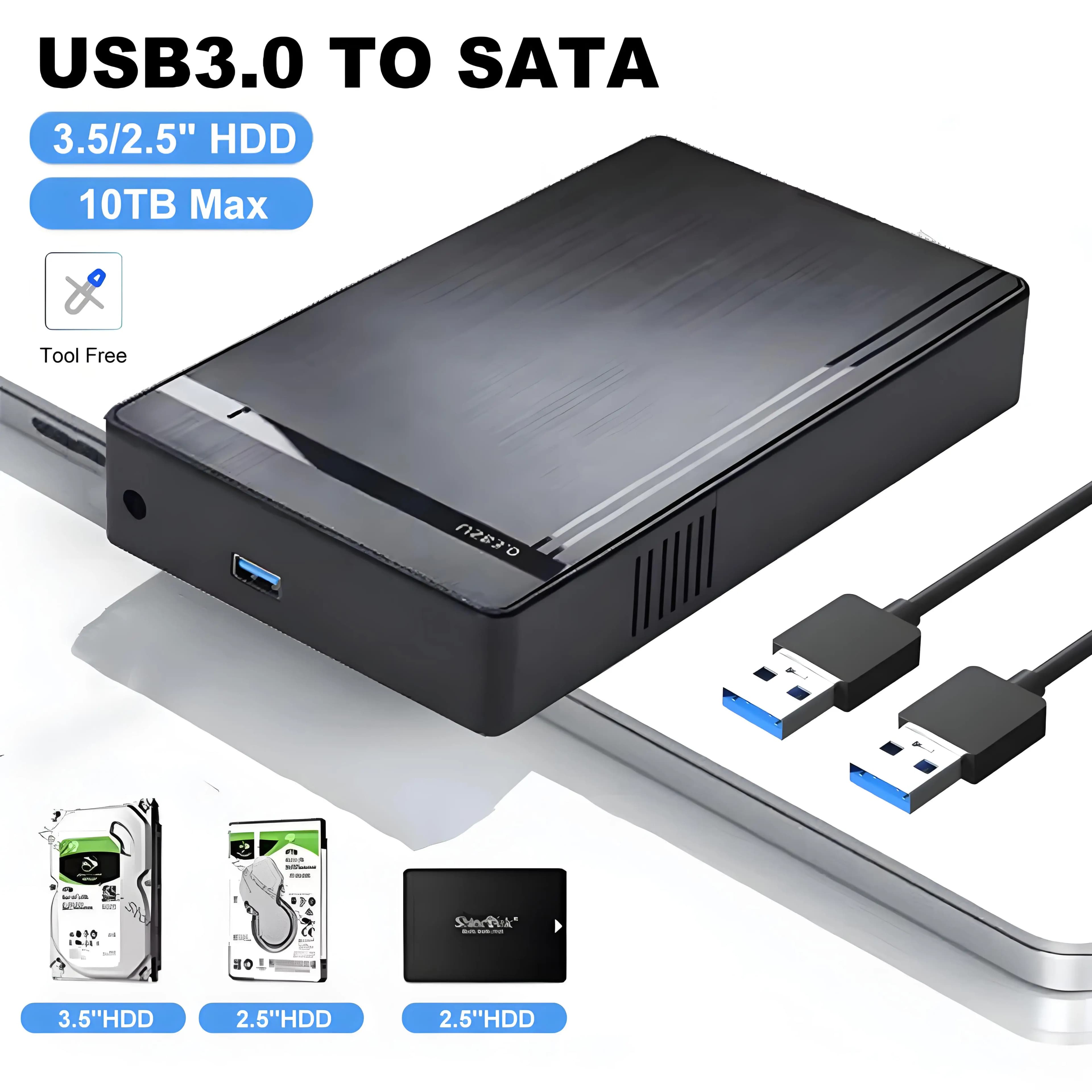 Custodia per disco rigido da 2,5/3,5 pollici Custodia per disco rigido USB 3.0 SATA a USB 3.0 Lettore per disco rigido esterno Adattatore da 10 TB per PC portatile