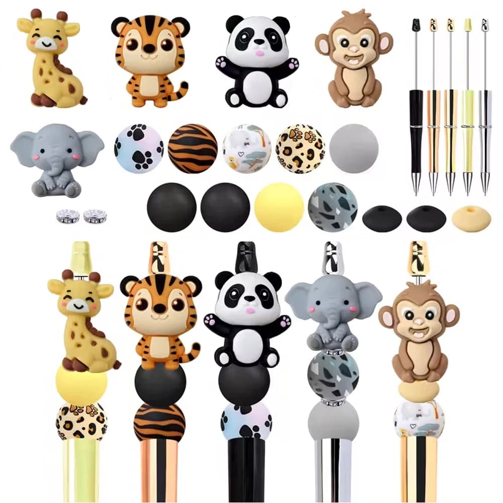 25/98 pezzi set di perline in silicone animale 3D, set di penne per perline, perfetto per l'artigianato fatto a mano fai-da-te come portachiavi, collane, bracciali, ecc.