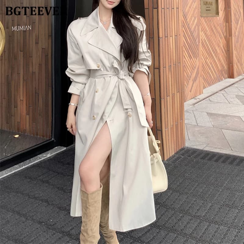 BGTEEVER Autumn Winter Loose Double Breasted Women Trench Coats Stylish Full Sleeve Belted Female Windbreaker